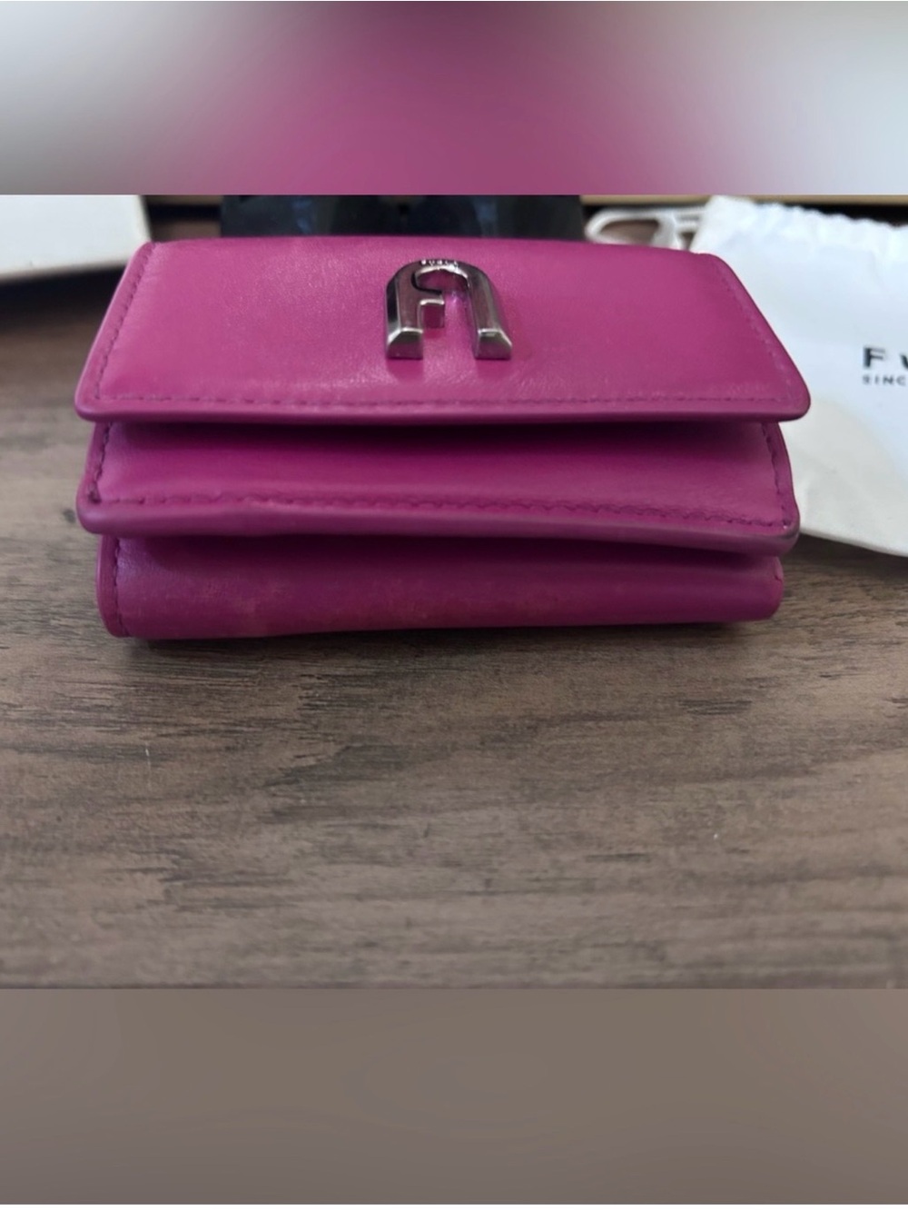 Furla Fuchsia Leather Mini Wallet with Silver Logo includes box and dusty - Picture 6 of 8